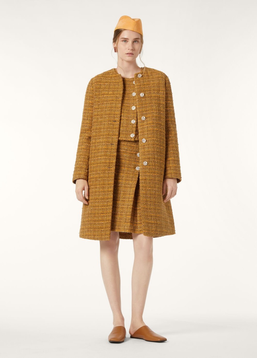 płaszcz oxton cotton mohair wool w zielono-pomarańczowym kolorze maku tweed