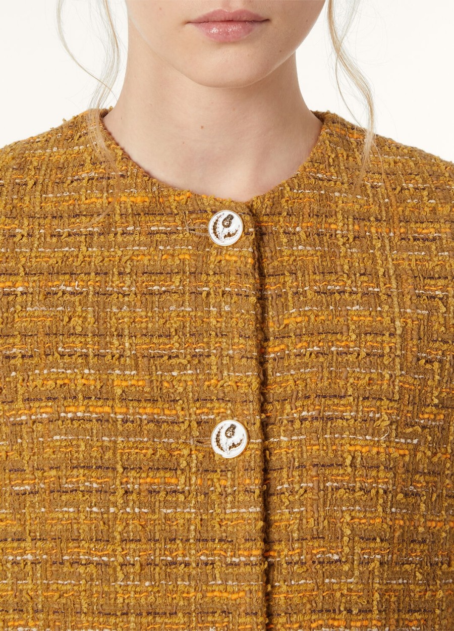 płaszcz oxton cotton mohair wool w zielono-pomarańczowym kolorze maku tweed