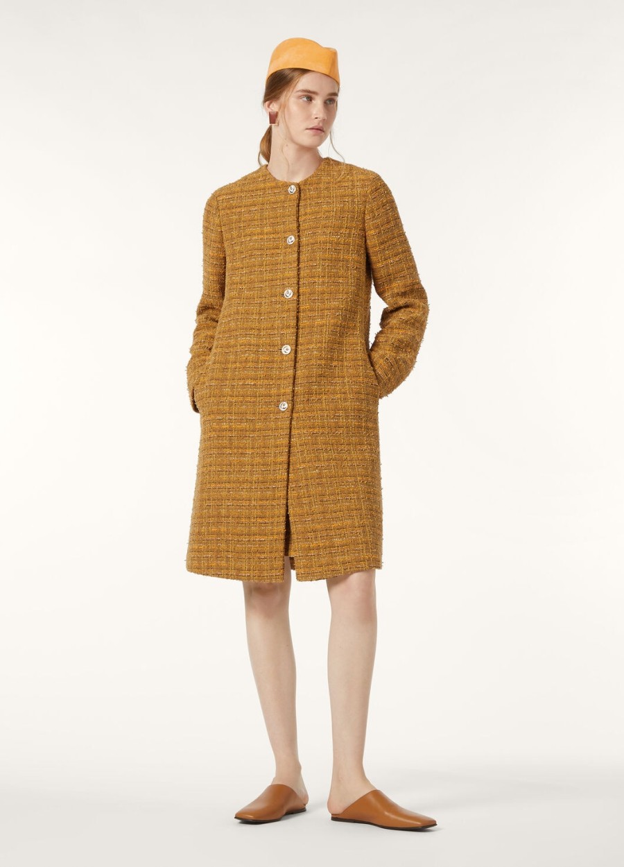 płaszcz oxton cotton mohair wool w zielono-pomarańczowym kolorze maku tweed