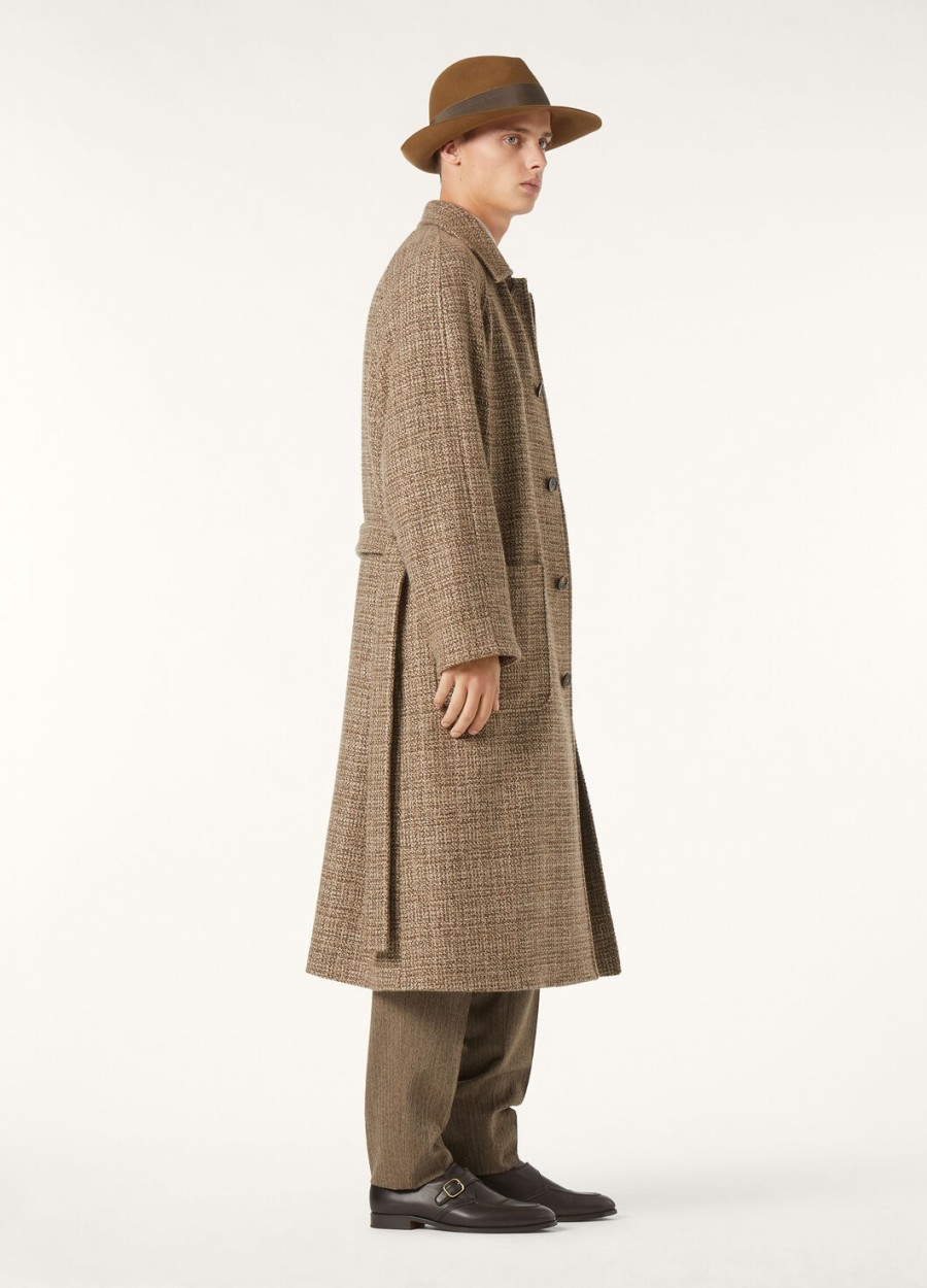 płaszcz owen cashmere - rain system brązowy tweed