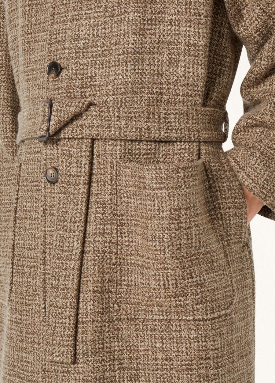 płaszcz owen cashmere - rain system brązowy tweed
