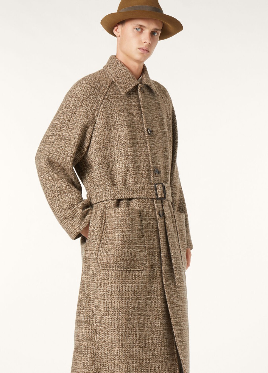 płaszcz owen cashmere - rain system brązowy tweed
