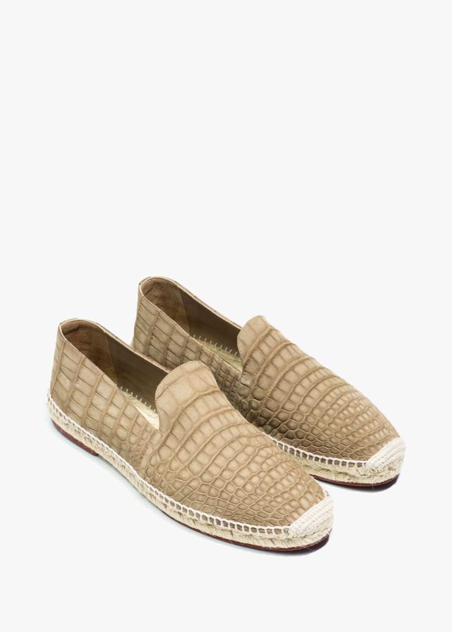 espadryle seaside walk z drewna i szarej skóry aligatora