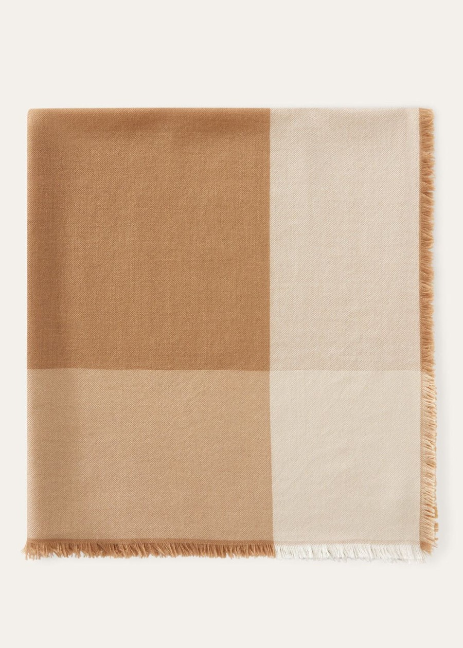 wstążki quadrilatero del silenzio foulard jedwabne kaszmirowe jasnobrązowecamel