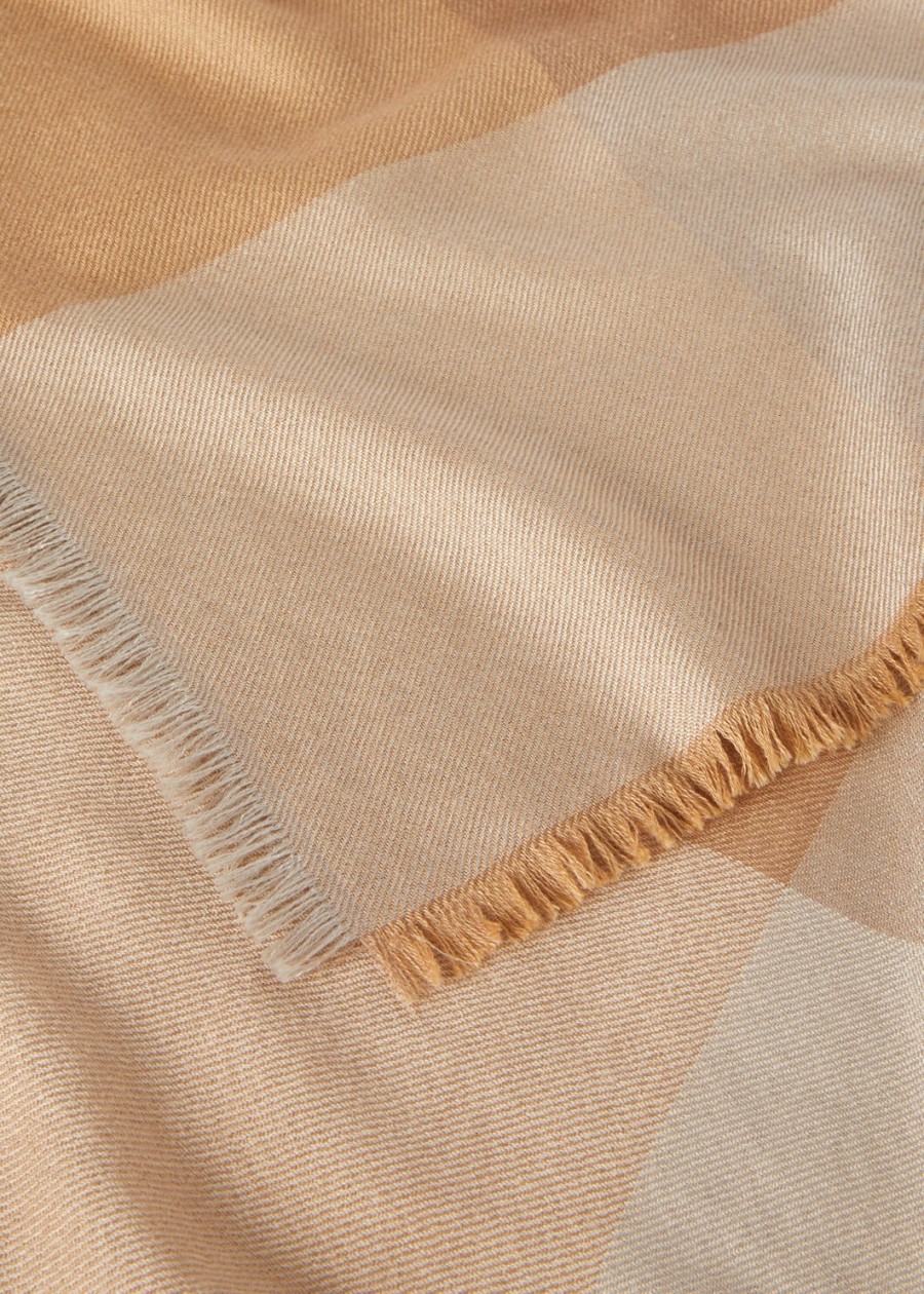 wstążki quadrilatero del silenzio foulard jedwabne kaszmirowe jasnobrązowecamel