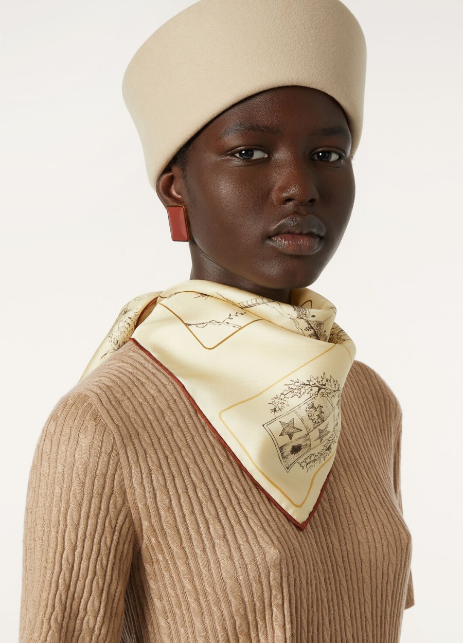 foulard z jedwabiu heritage jasnożółtyciemnobrązowykummel