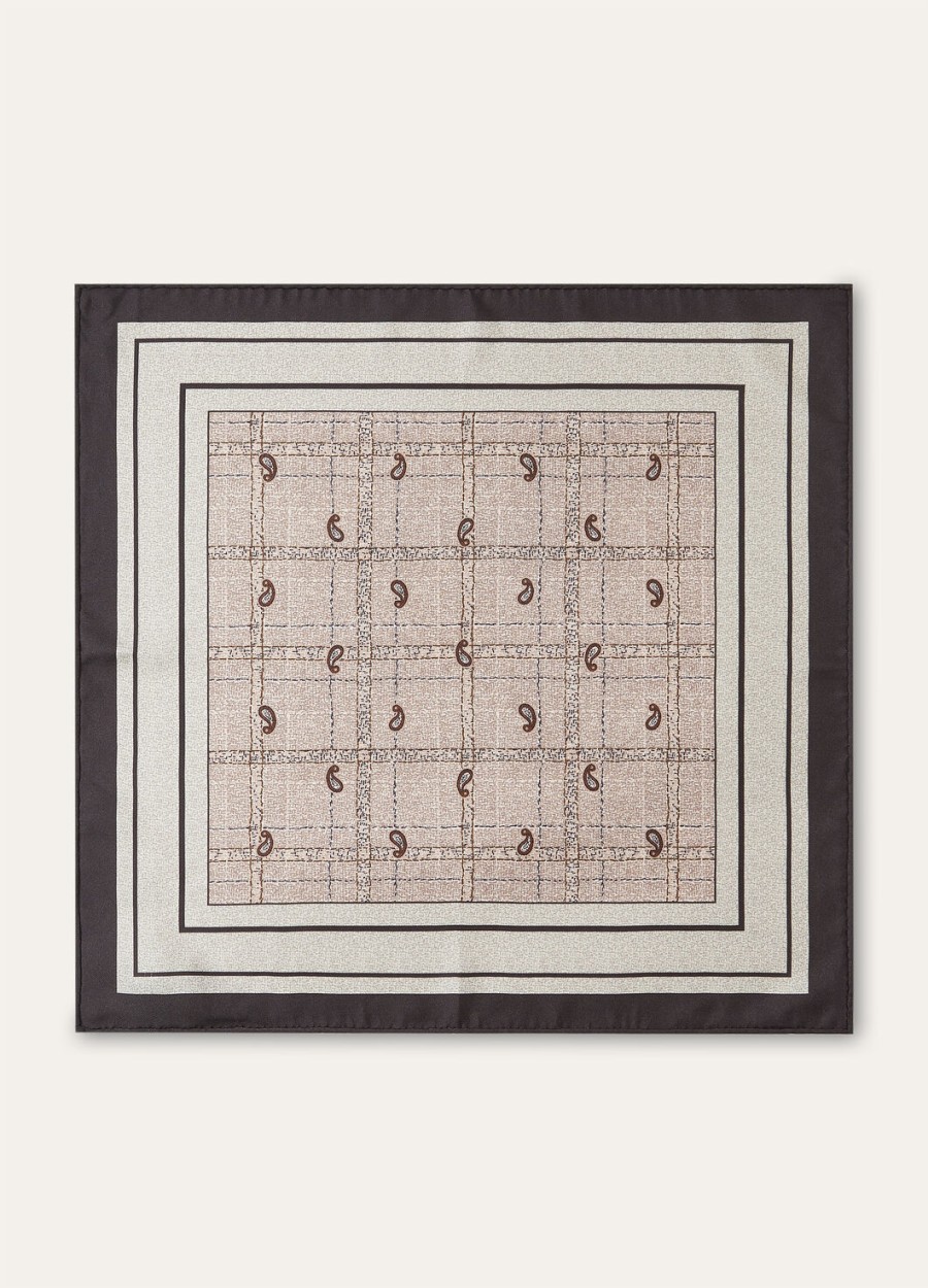 boteh pocket square silk light taupepale sageblack