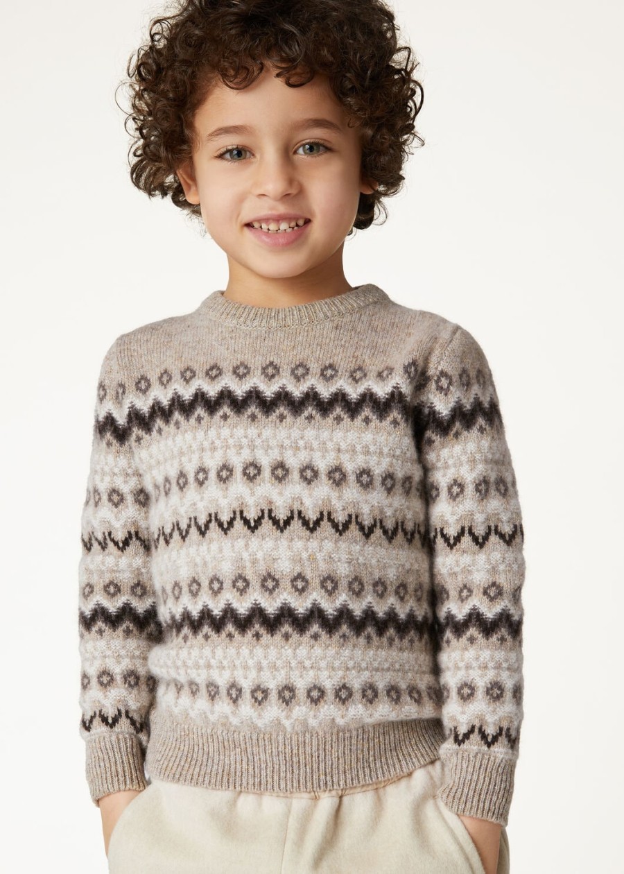 dziecięca bluza alpe pile crewneck z kaszmiru w kolorze beżowymcienistym melanżu