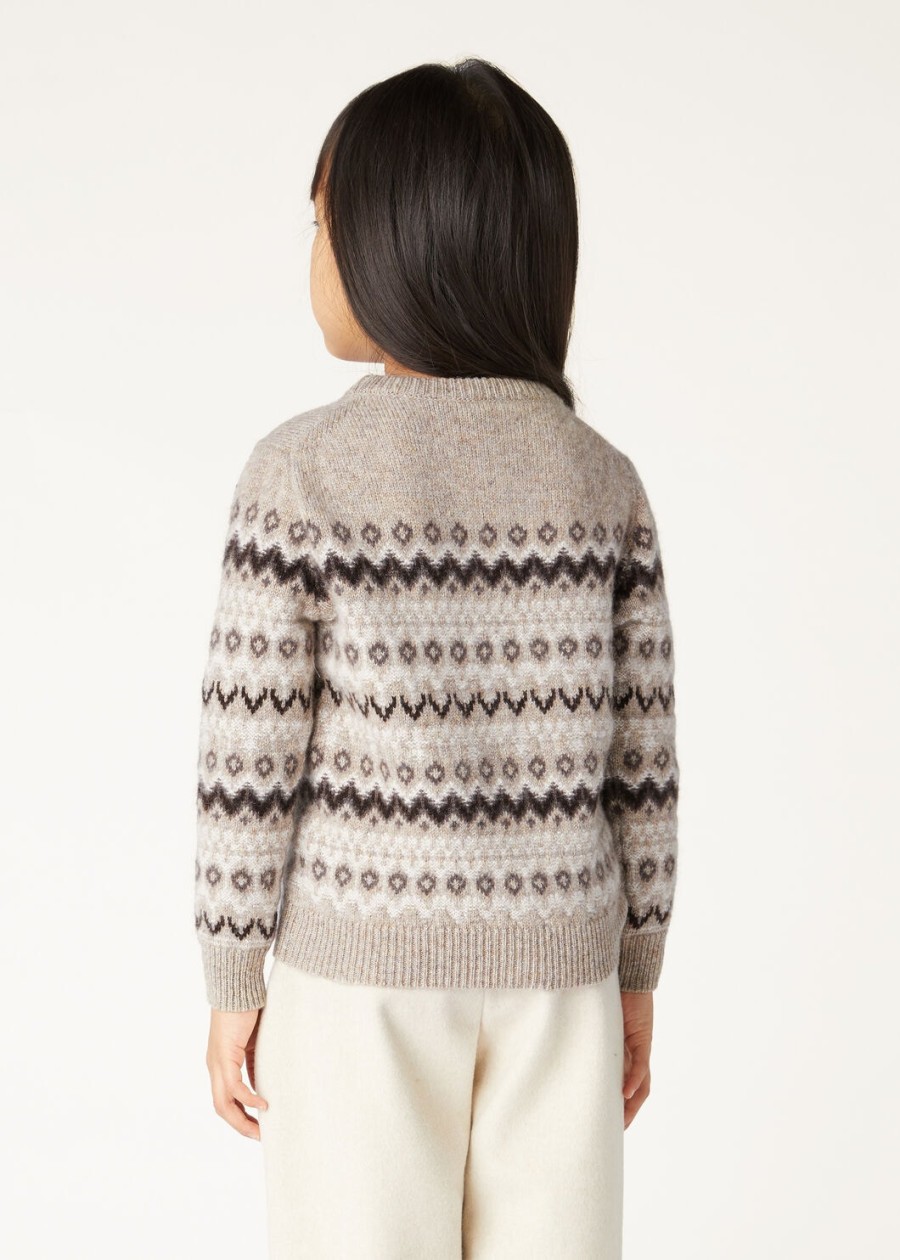 dziecięca bluza alpe pile crewneck z kaszmiru w kolorze beżowymcienistym melanżu