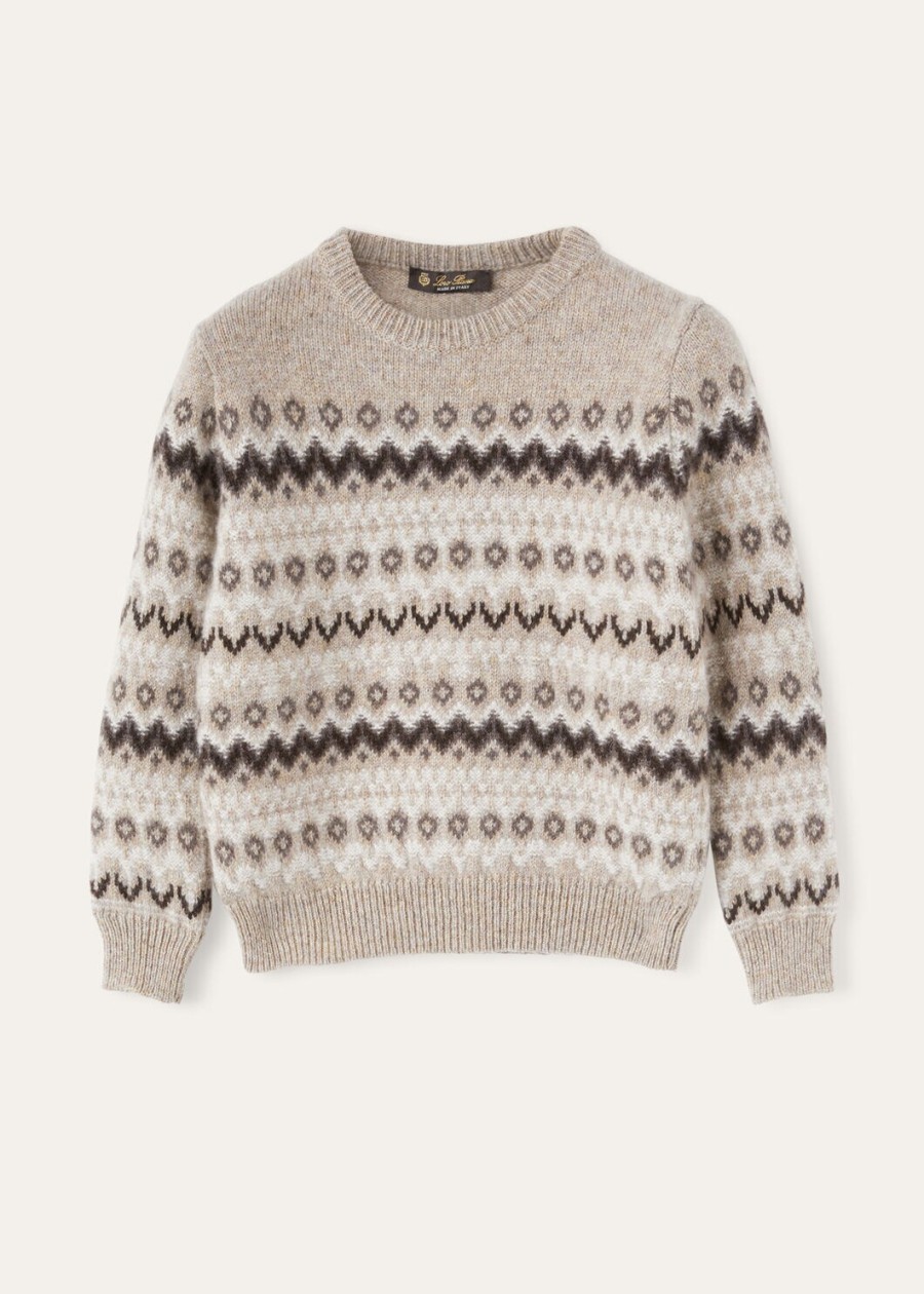 dziecięca bluza alpe pile crewneck z kaszmiru w kolorze beżowymcienistym melanżu