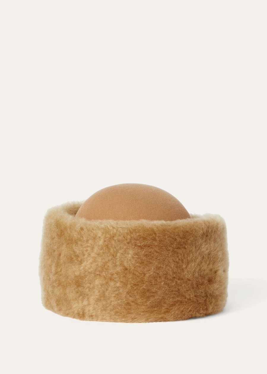 czapka z kaszmiru colbacco baby z futra królika w kolorze jasnobrązowym