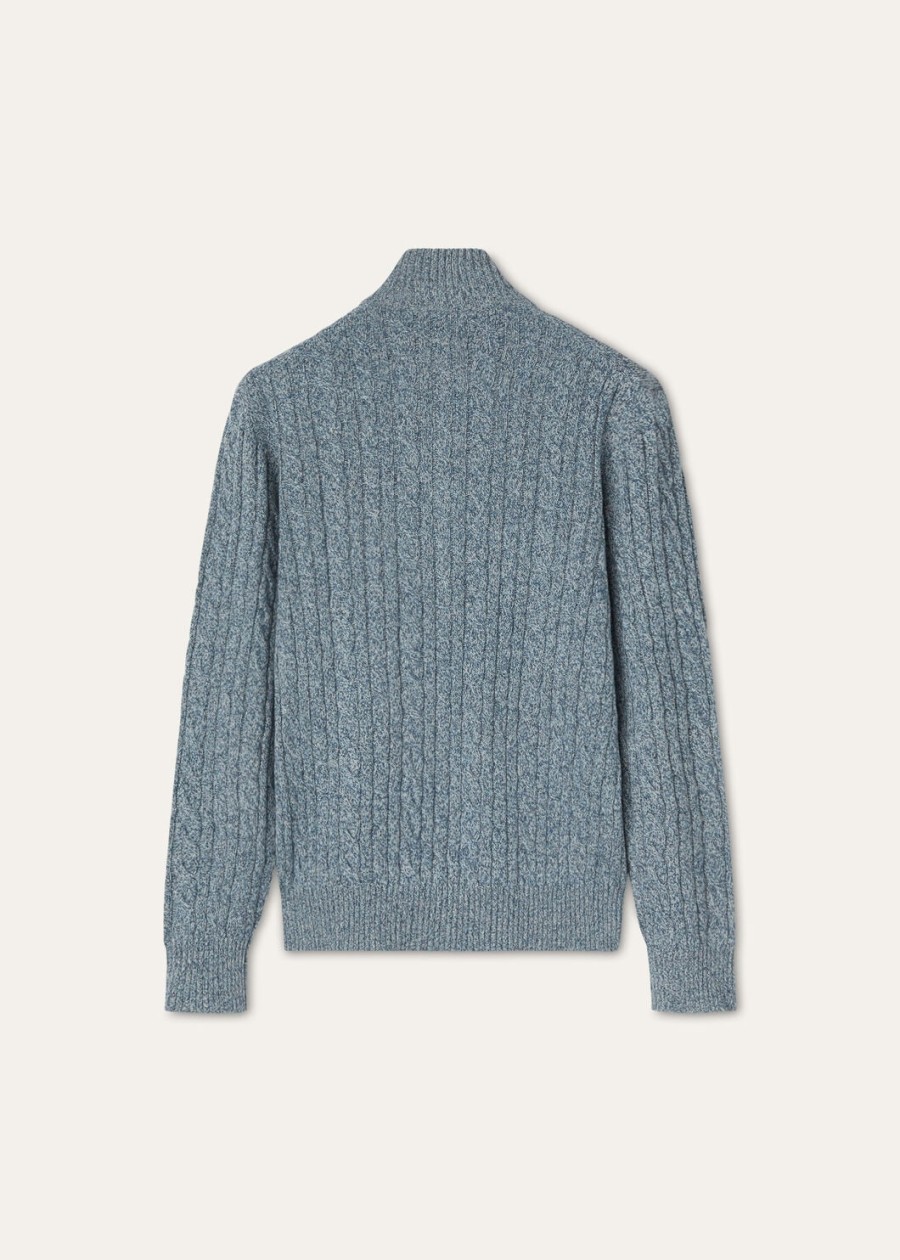 sweterek treccia baby cashmere w kolorze kości słoniowej z koronkąniebieskim gwiezdnym pyłemmelangeem turkusowym