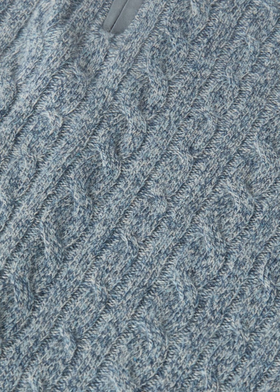 sweterek treccia baby cashmere w kolorze kości słoniowej z koronkąniebieskim gwiezdnym pyłemmelangeem turkusowym
