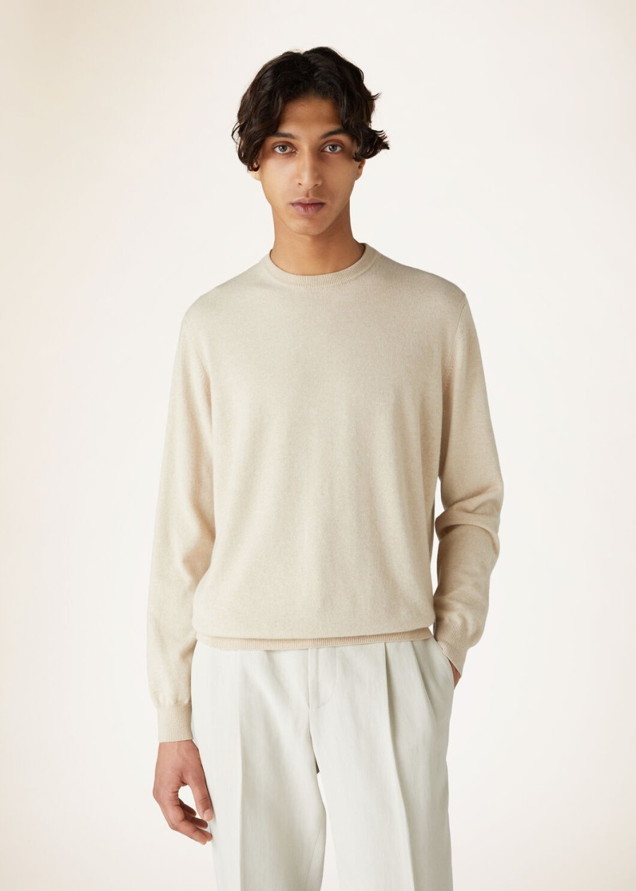 klasyczny sweter z okrągłym dekoltem baby cashmere melange natural