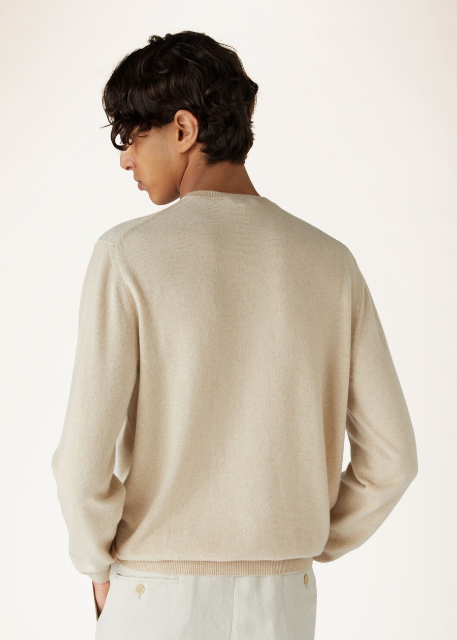 klasyczny sweter z okrągłym dekoltem baby cashmere melange natural
