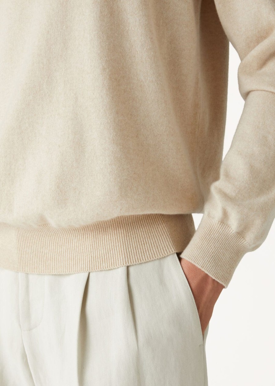 klasyczny sweter z okrągłym dekoltem baby cashmere melange natural