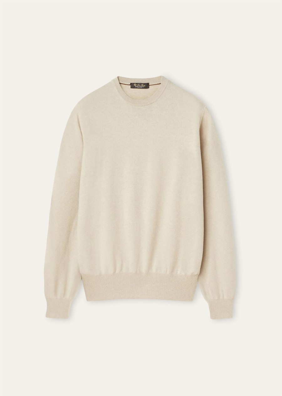 klasyczny sweter z okrągłym dekoltem baby cashmere melange natural