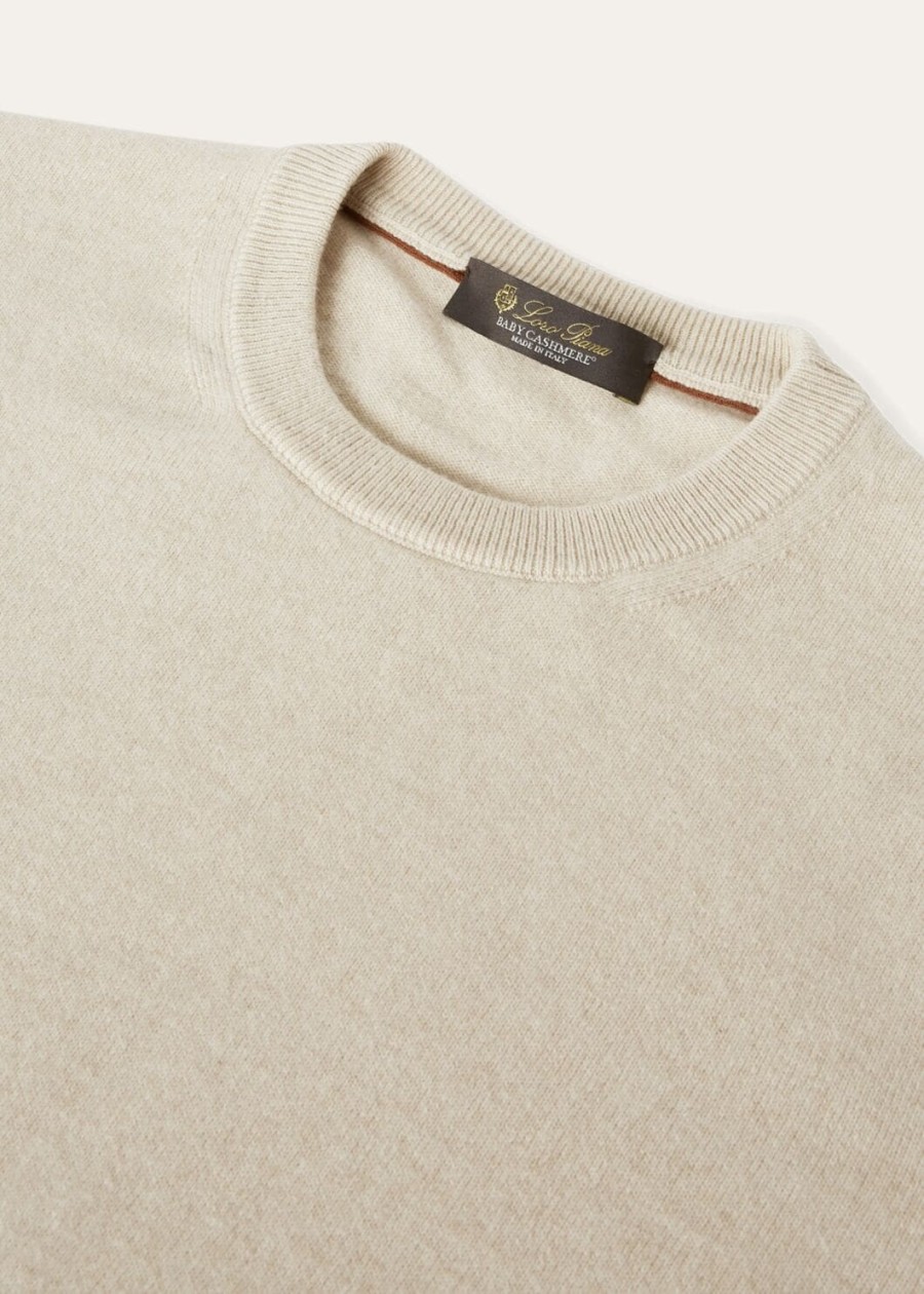 klasyczny sweter z okrągłym dekoltem baby cashmere melange natural