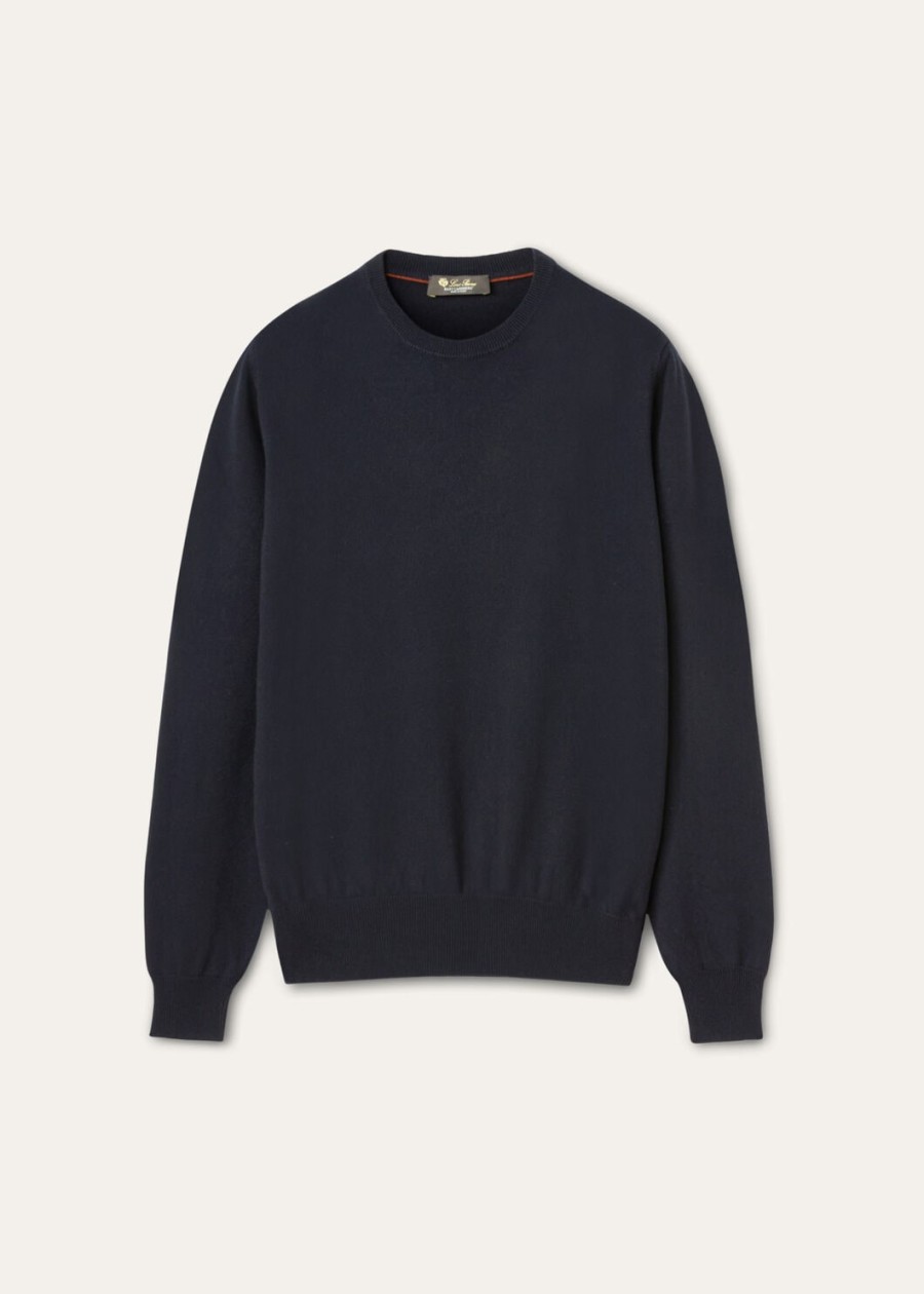 klasyczny sweter z okrągłym dekoltem baby cashmere w kolorze granatowym