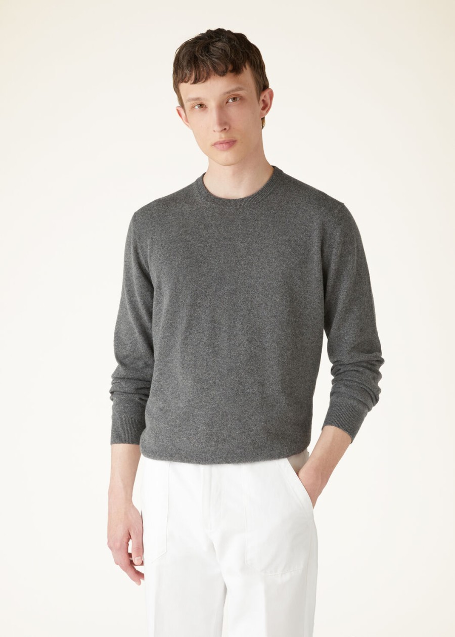 klasyczny sweter z okrągłym dekoltem baby cashmere w kolorze szarego melanżu
