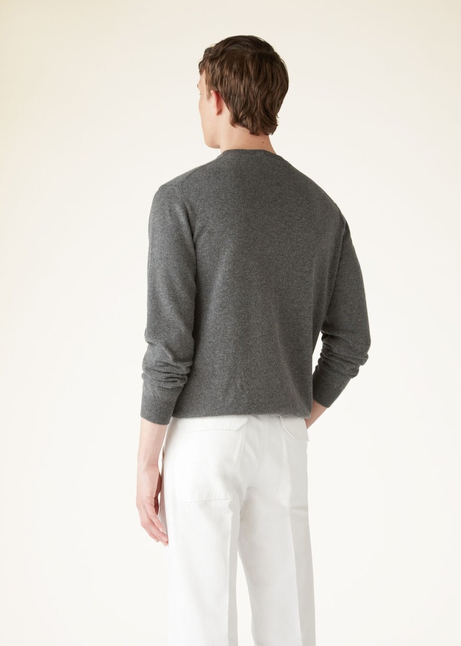 klasyczny sweter z okrągłym dekoltem baby cashmere w kolorze szarego melanżu