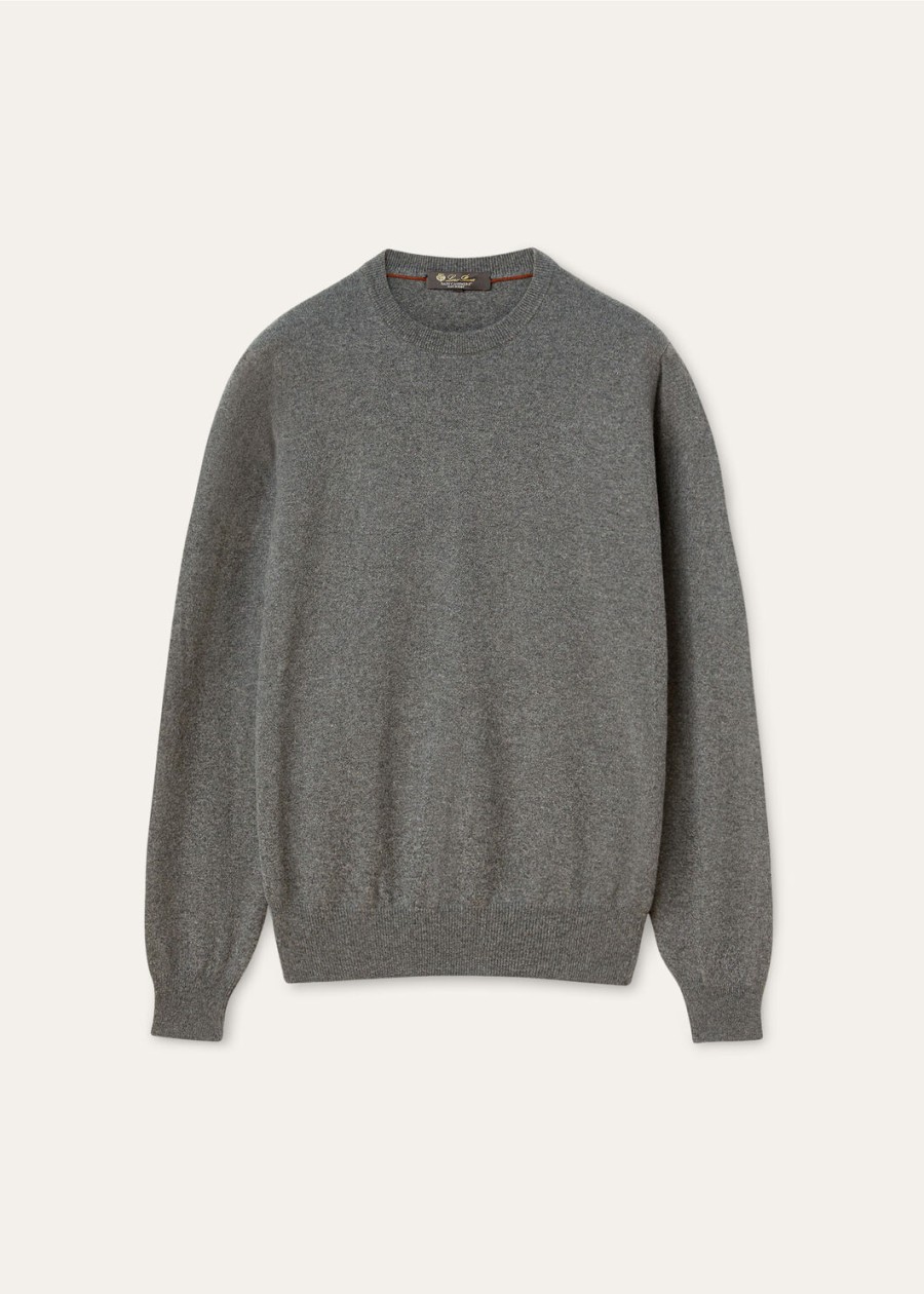 klasyczny sweter z okrągłym dekoltem baby cashmere w kolorze szarego melanżu