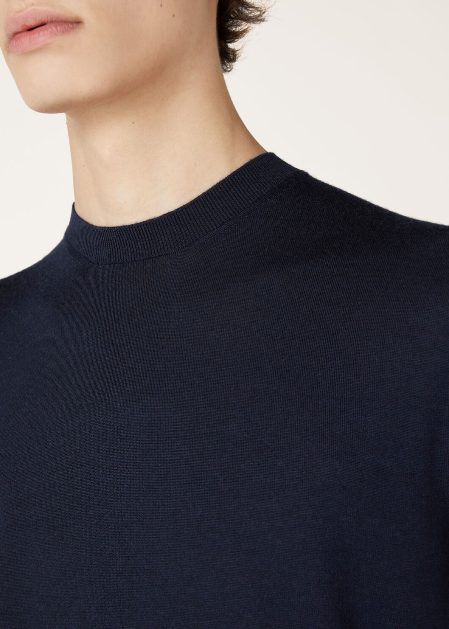 sottile crewneck z jedwabiu kaszmiru i dziewiczej wełny w kolorze granatowym