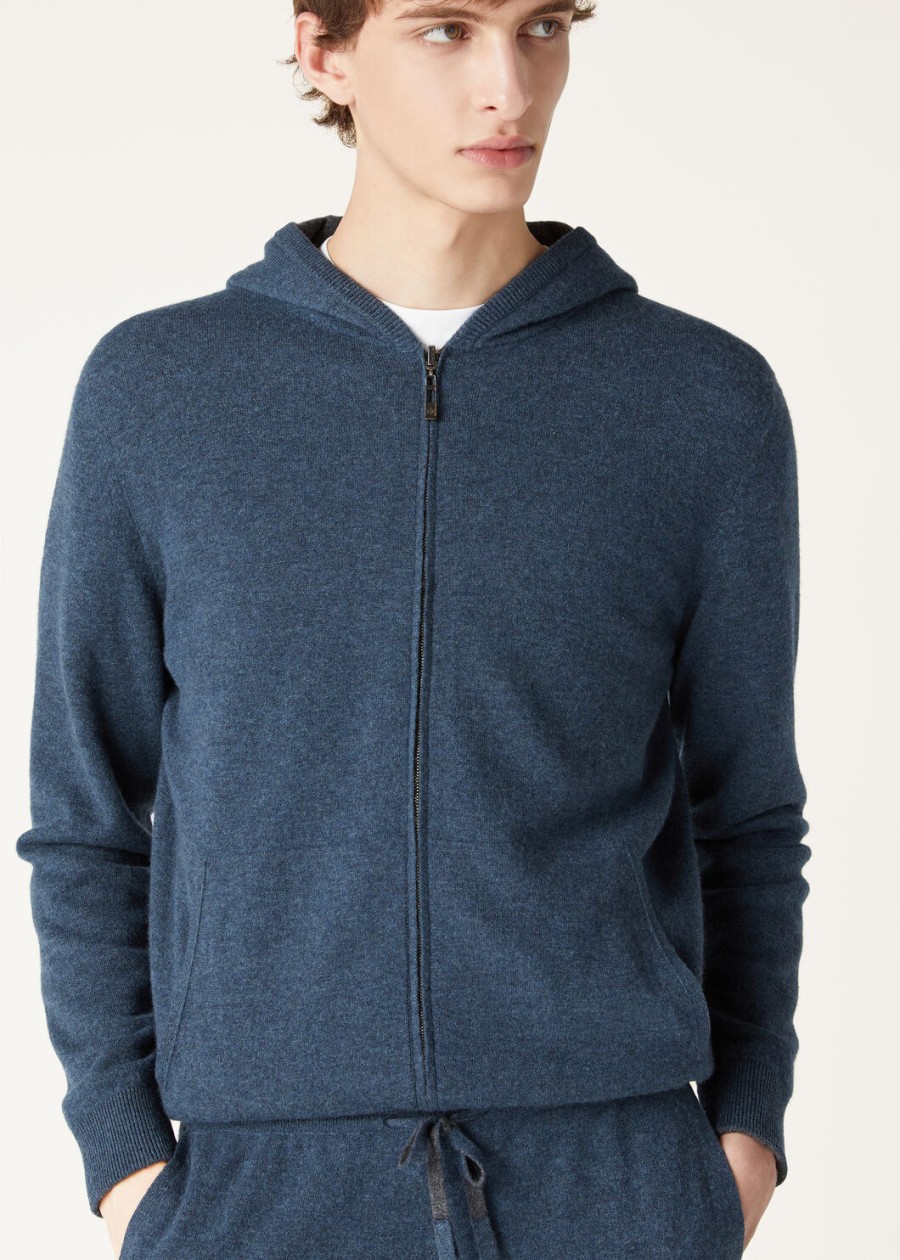 sweter typu bomber z kapturem duo cashmere melange w kolorze turkusowymgrafitowym