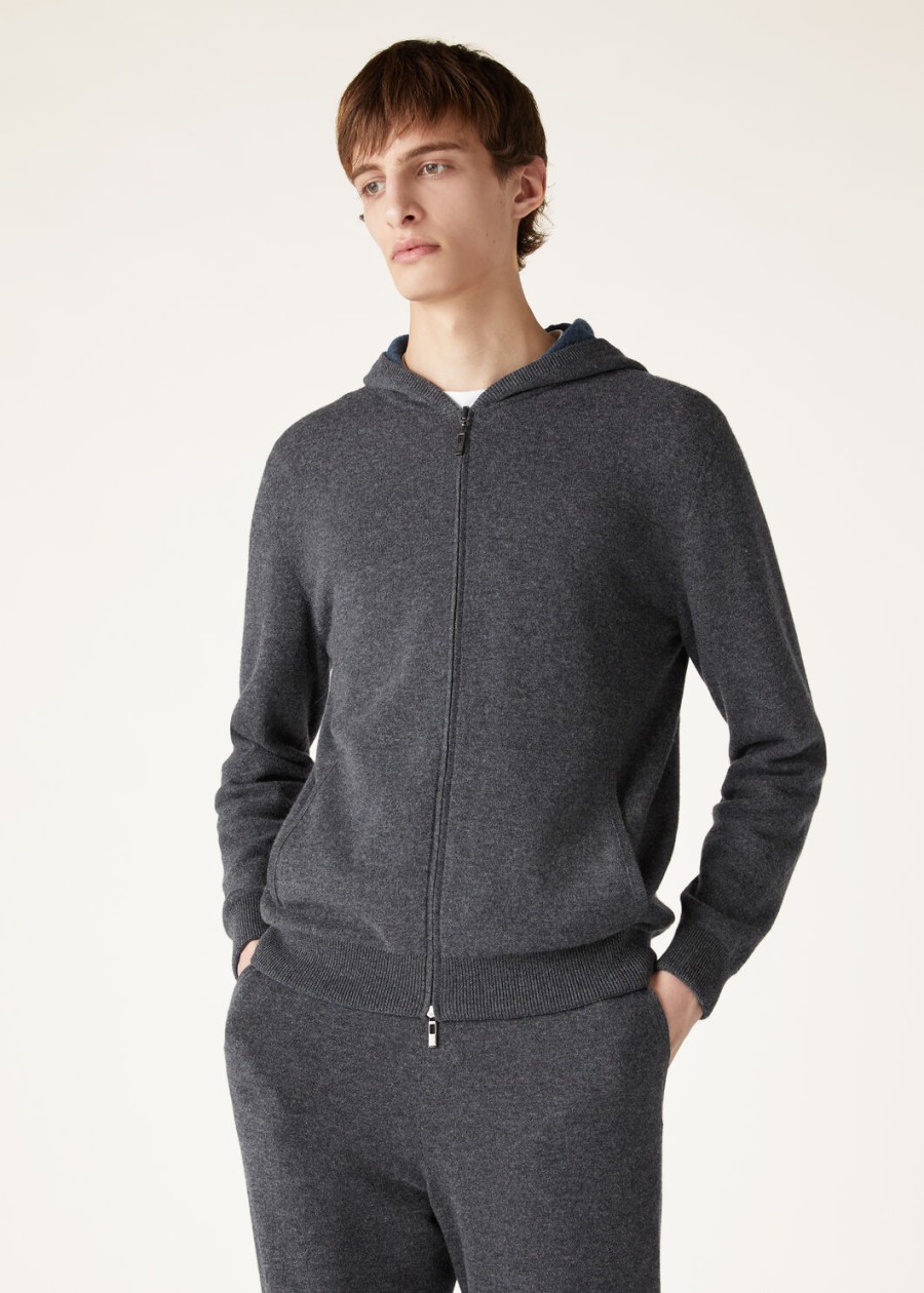 sweter typu bomber z kapturem duo cashmere melange w kolorze turkusowymgrafitowym