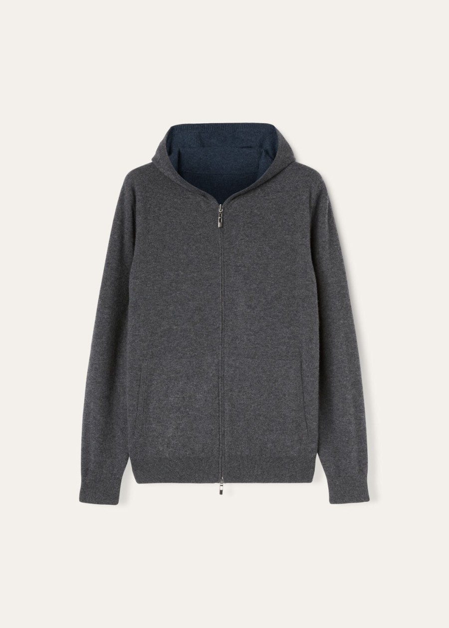 sweter typu bomber z kapturem duo cashmere melange w kolorze turkusowymgrafitowym