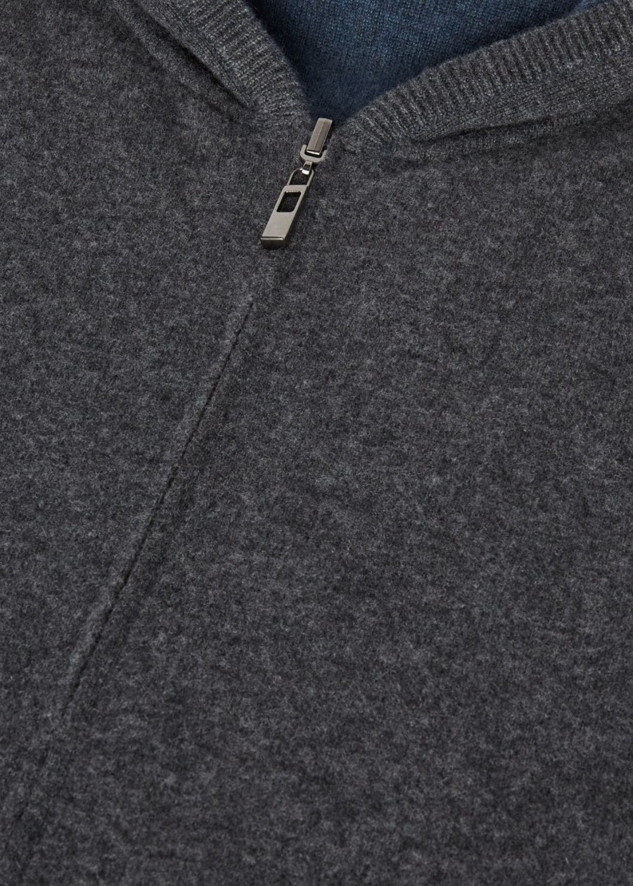 sweter typu bomber z kapturem duo cashmere melange w kolorze turkusowymgrafitowym
