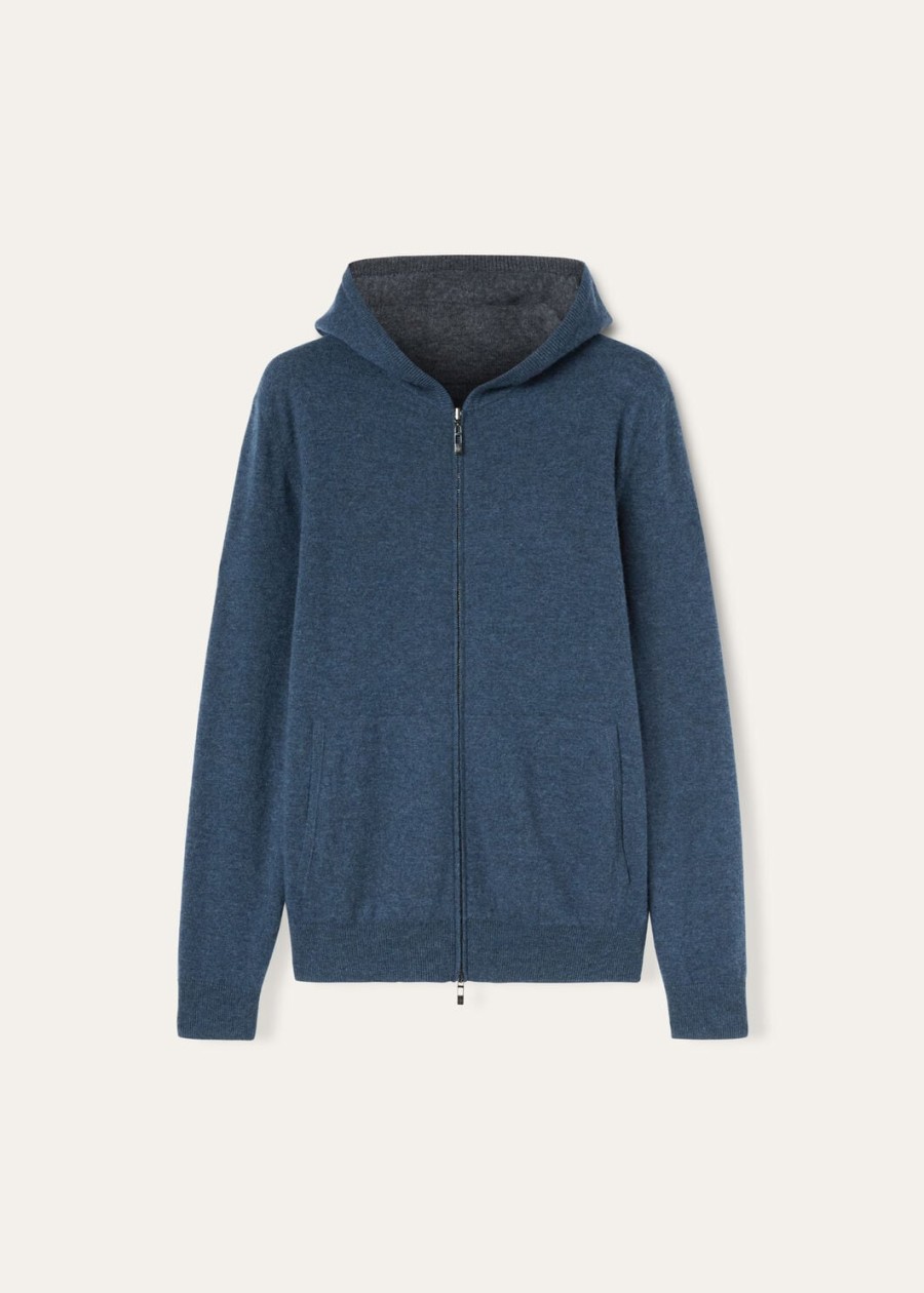 sweter typu bomber z kapturem duo cashmere melange w kolorze turkusowymgrafitowym