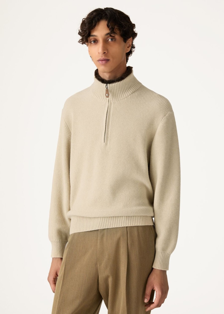 alpe baby cashmere coarsehair sweter z półgolfem w kolorze kremowym z kaszmiru i melanżu