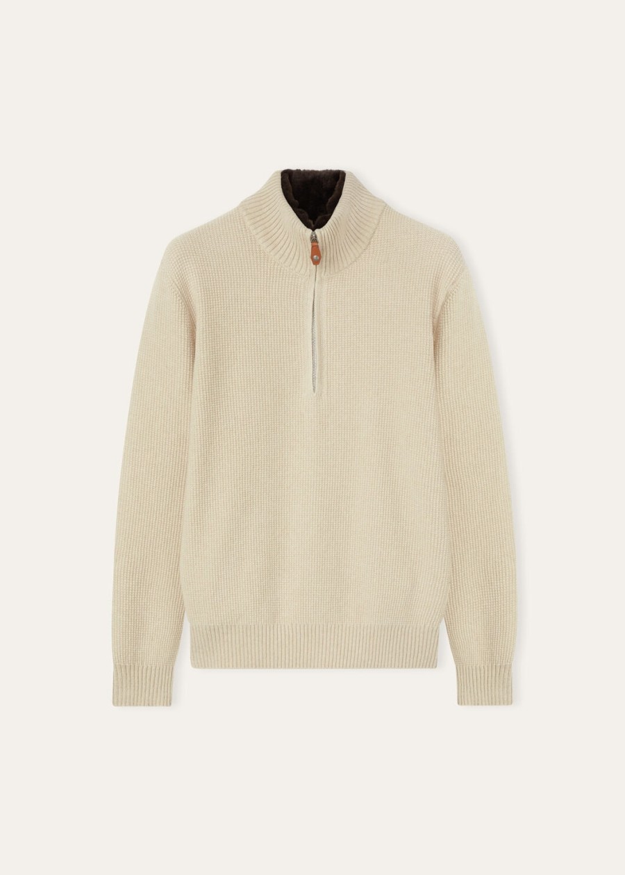 alpe baby cashmere coarsehair sweter z półgolfem w kolorze kremowym z kaszmiru i melanżu