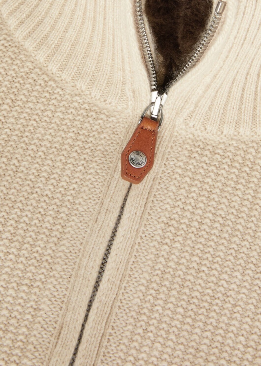 alpe baby cashmere coarsehair sweter z półgolfem w kolorze kremowym z kaszmiru i melanżu