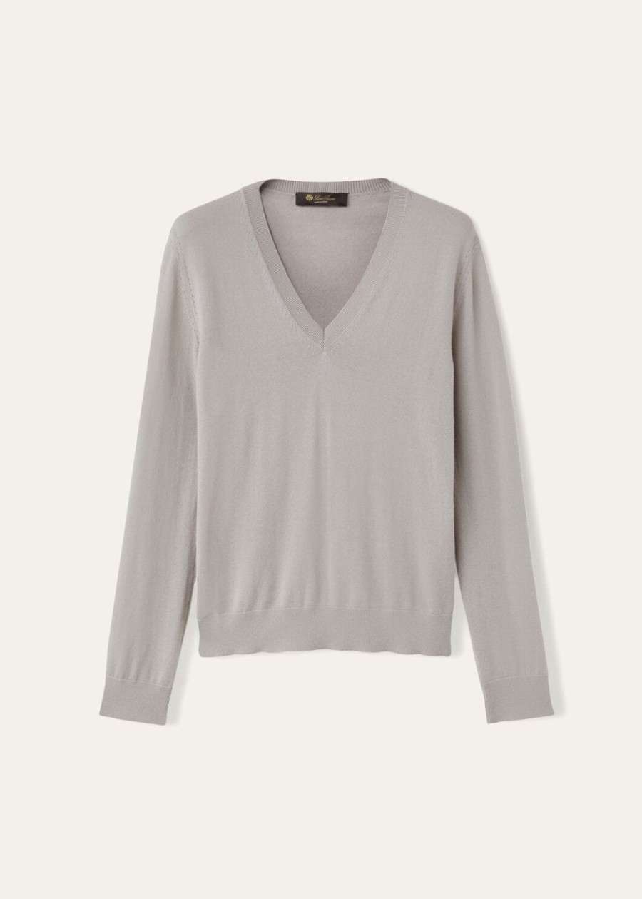 nowa piuma v-neck cashmere w kolorze szaro-niebieskim z dżinsem