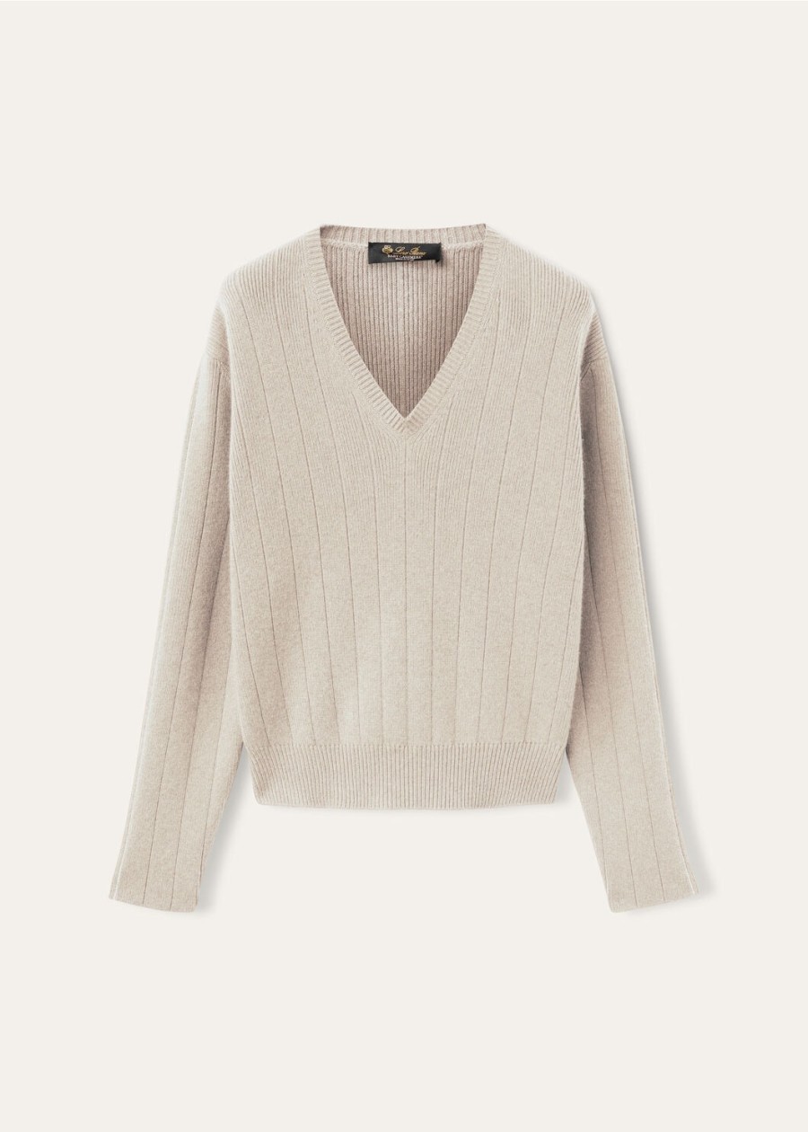 cervatto v-neck baby cashmere ivory lace melangenutmeg see melange