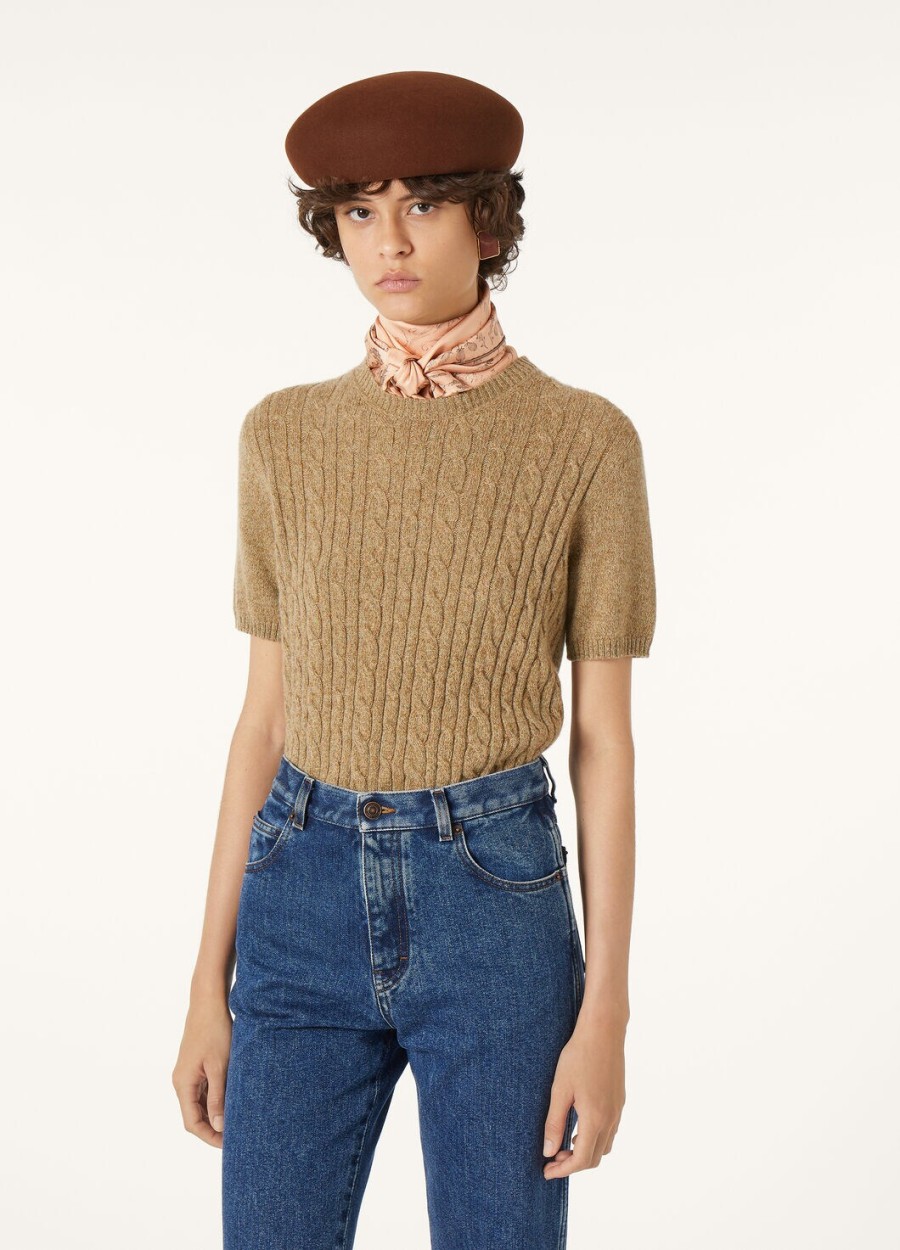 bluzka treccia crewneck baby cashmere raw honey melangerosemary infused