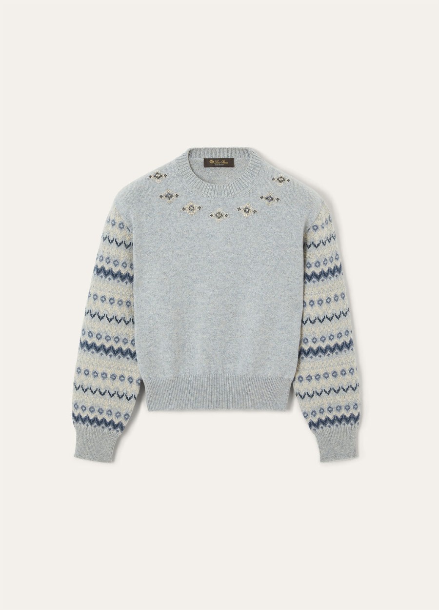 alpe pile crewneck cashmere pearl stone melangeseafoam serenity