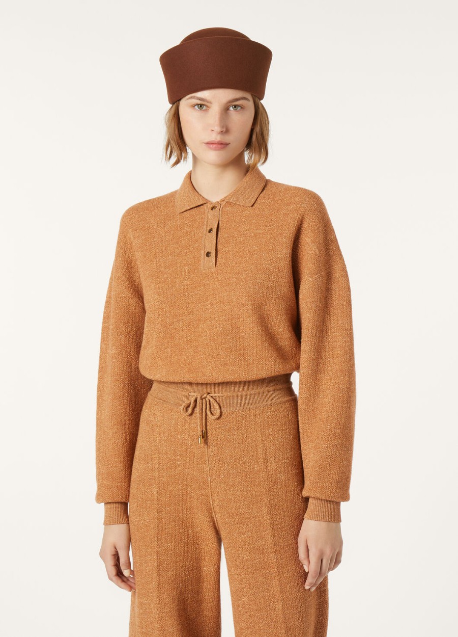 jedwabna koszulka polo cellina virgin wool persimmon cake