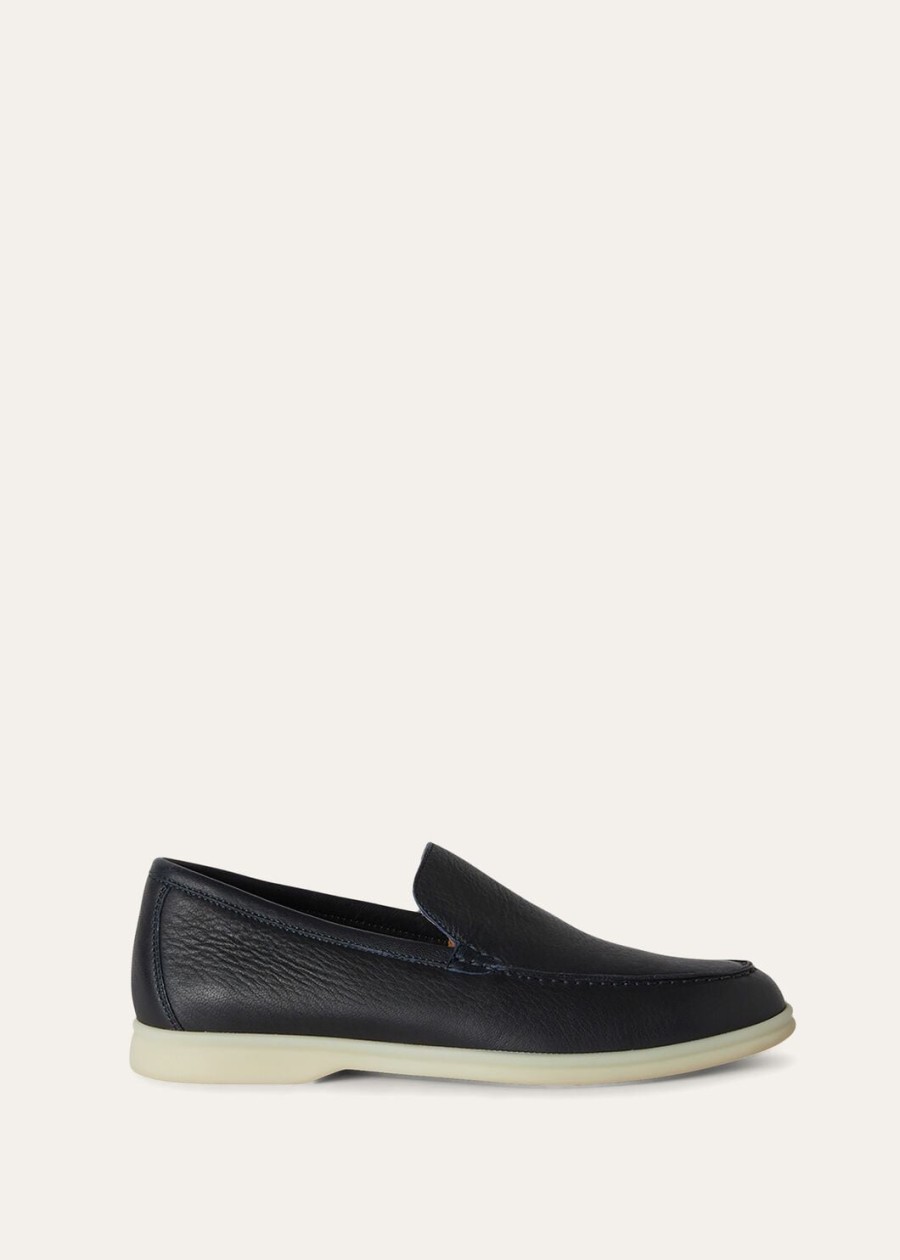 letnie mokasyny walk elk leather navy blue