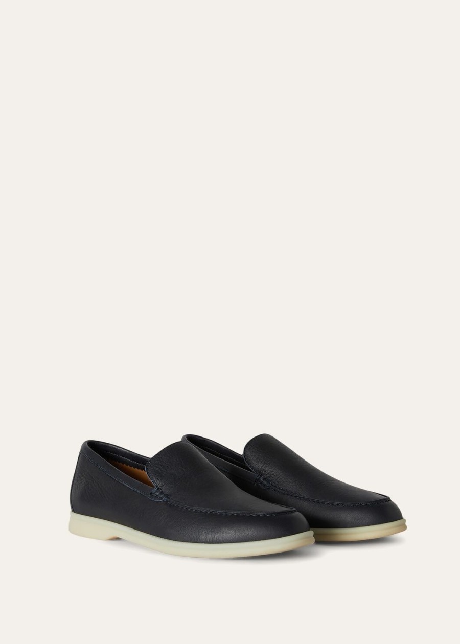 letnie mokasyny walk elk leather navy blue