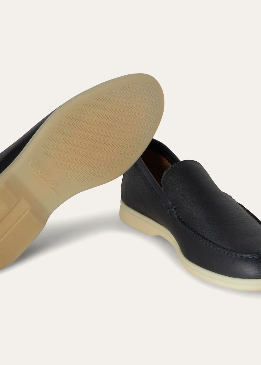 letnie mokasyny walk elk leather navy blue