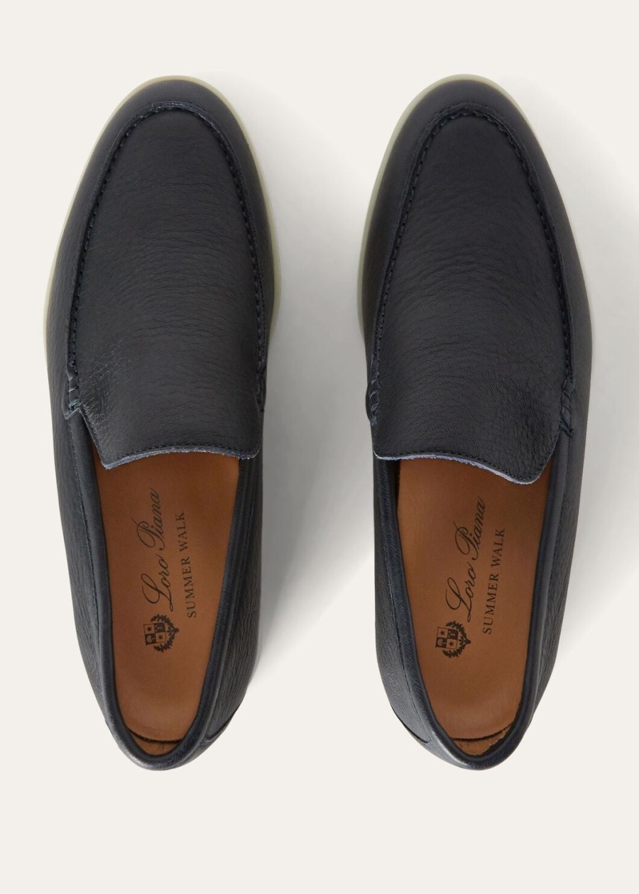 letnie mokasyny walk elk leather navy blue