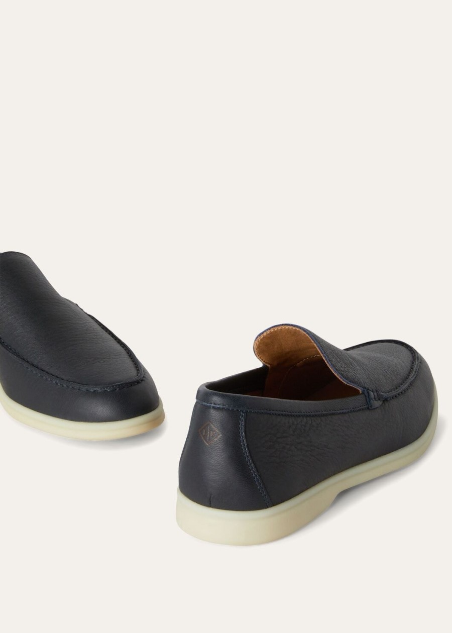 letnie mokasyny walk elk leather navy blue