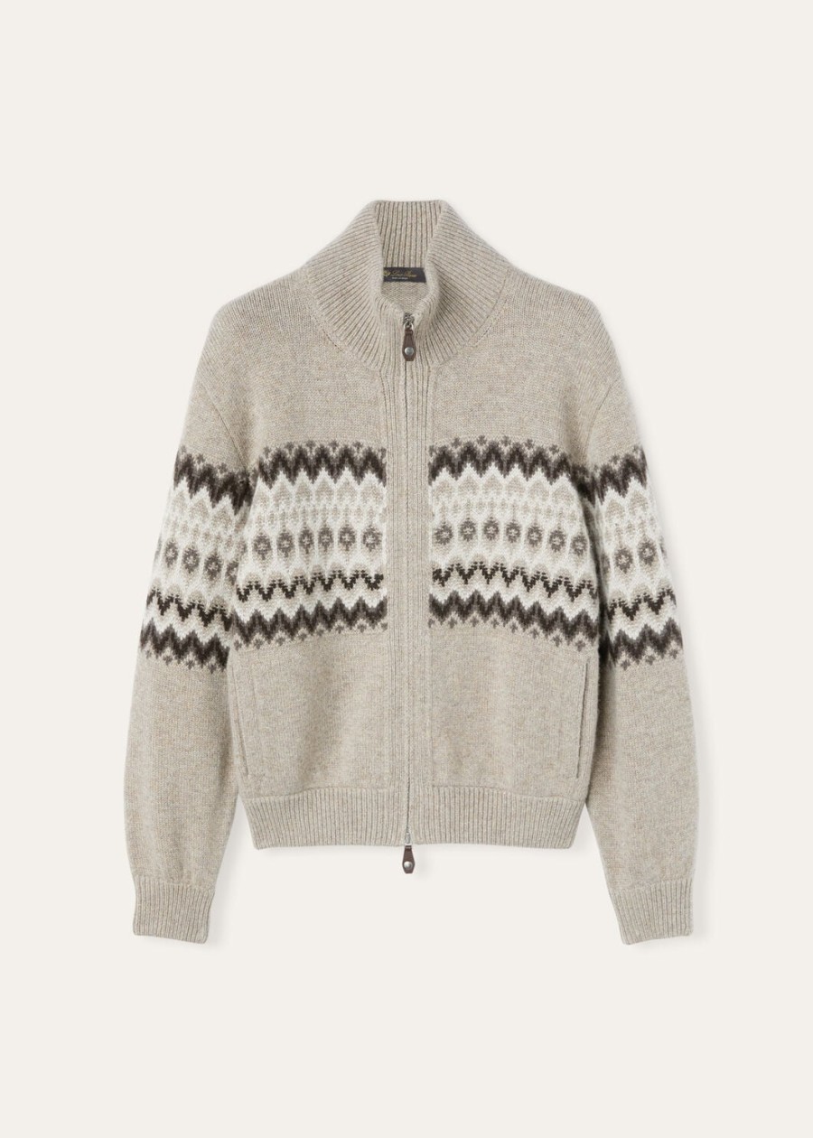 sweter typu bomber z kaszmiru alpe pile w kolorze beżowymcienistym melanżu