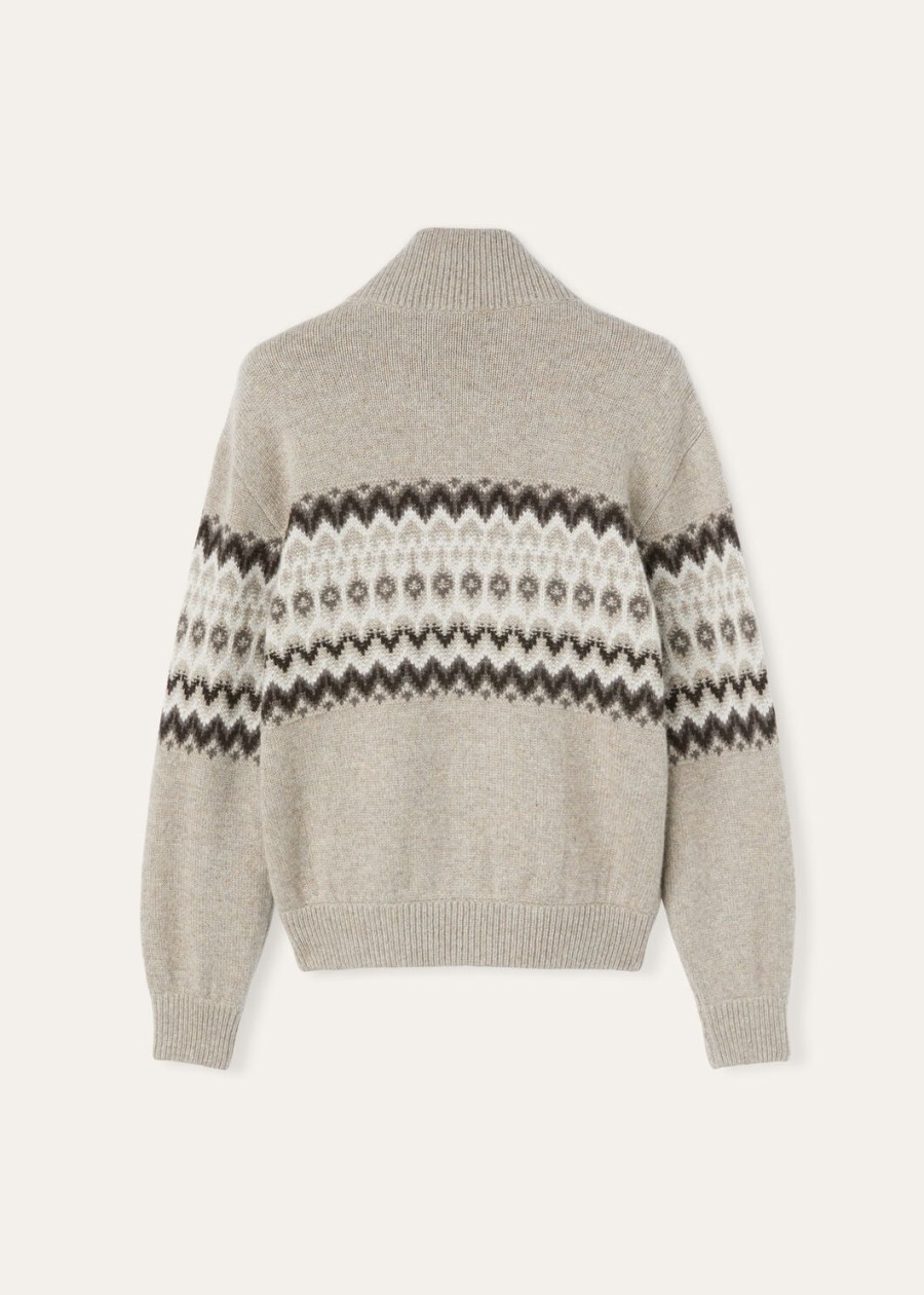 sweter typu bomber z kaszmiru alpe pile w kolorze beżowymcienistym melanżu