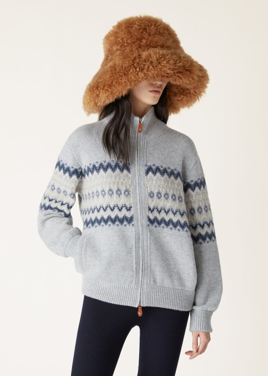 sweter bomber z kaszmiru alpe pile pearl stone melangeseafoam serenity