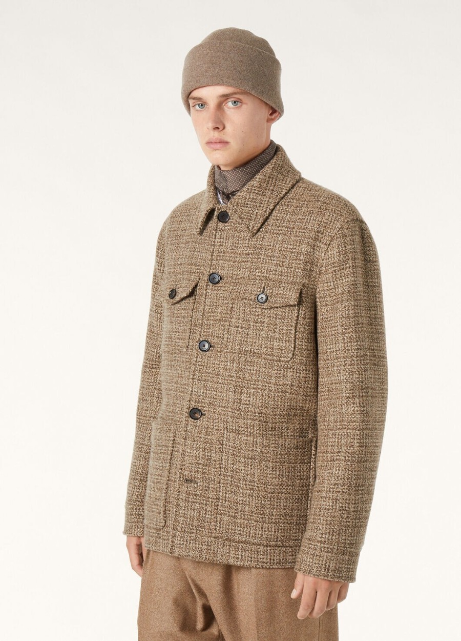 płaszcz devis caban z kaszmiru - rain system brązowy tweed