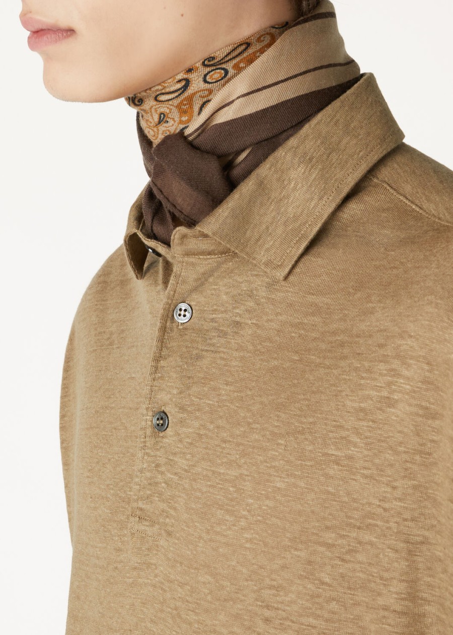 lniana koszulka polo w kolorze dusty khaki